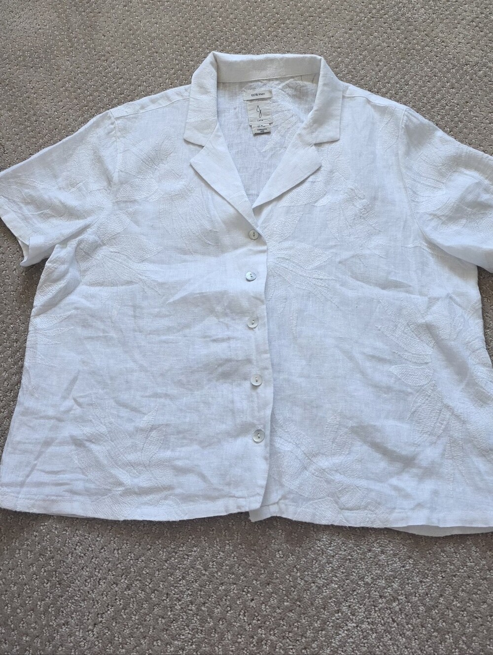 Joie White Pslm Tree  Short-Sleeve Linen Button-Down Shirt